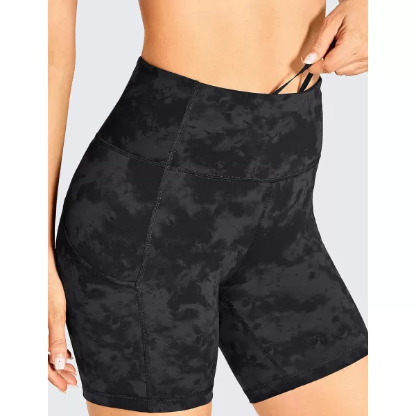 CRZ YOGA Womens Naked Feeling Light Running Shorts 6 Inches  High Waisted Gym Biker Compression Shorts with Pockets6 inches Tie Dye Smoke Ink