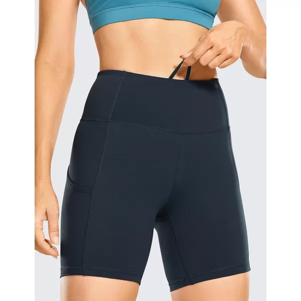 CRZ YOGA Womens Naked Feeling Light Running Shorts 6 Inches  High Waisted Gym Biker Compression Shorts with Pockets6 inches True Navy