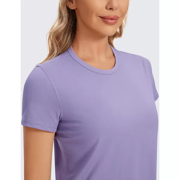 CRZ YOGA Womens Pima Cotton Short Sleeve Crop Tops High Neck Cropped Workout Tops Yoga Athletic Shirts Casual TShirtLavender Gray