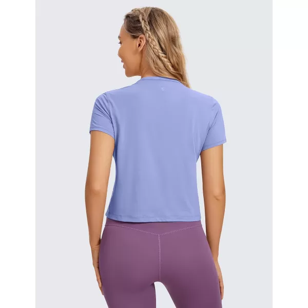 CRZ YOGA Womens Pima Cotton Short Sleeve Crop Tops High Neck Cropped Workout Tops Yoga Athletic Shirts Casual TShirtPeriwinkle Purple