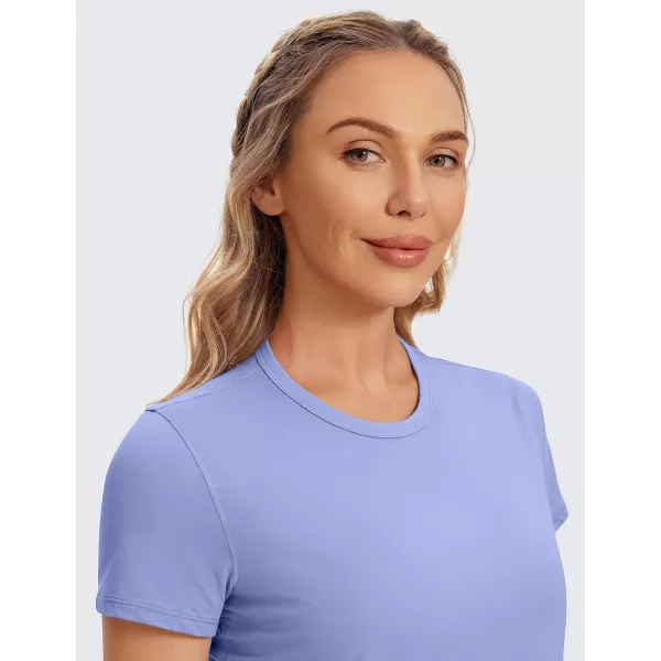 CRZ YOGA Womens Pima Cotton Short Sleeve Crop Tops High Neck Cropped Workout Tops Yoga Athletic Shirts Casual TShirtPeriwinkle Purple