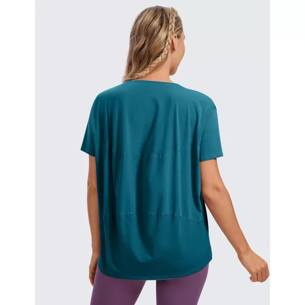 CRZ YOGA Womens Pima Cotton Short Sleeve Shirts Boat Neck Loose Fit Gym Workout TShirt Athletic Casual TopsGreen Jade