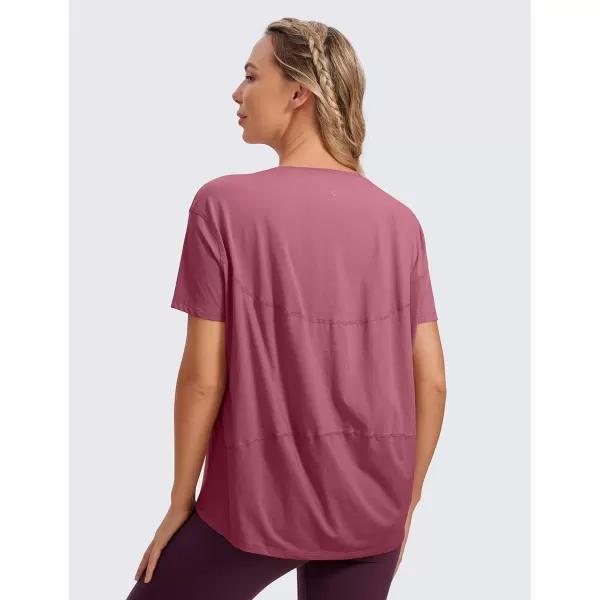 CRZ YOGA Womens Pima Cotton Short Sleeve Shirts Boat Neck Loose Fit Gym Workout TShirt Athletic Casual TopsMisty Merlot