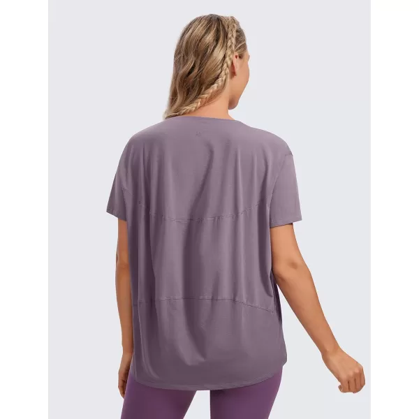 CRZ YOGA Womens Pima Cotton Short Sleeve Shirts Boat Neck Loose Fit Gym Workout TShirt Athletic Casual TopsPurple Gray