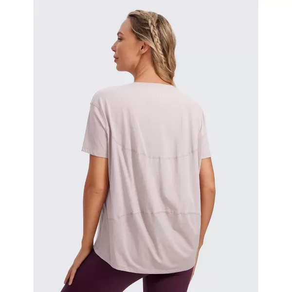 CRZ YOGA Womens Pima Cotton Short Sleeve Shirts Boat Neck Loose Fit Gym Workout TShirt Athletic Casual TopsSmoky Blush