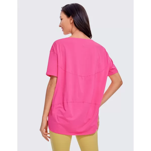 CRZ YOGA Womens Pima Cotton Short Sleeve Shirts Boat Neck Loose Fit Gym Workout TShirt Athletic Casual TopsSonic Pink