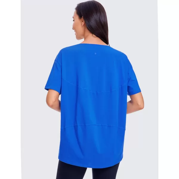 CRZ YOGA Womens Pima Cotton Short Sleeve Shirts Boat Neck Loose Fit Gym Workout TShirt Athletic Casual TopsStrong Blue