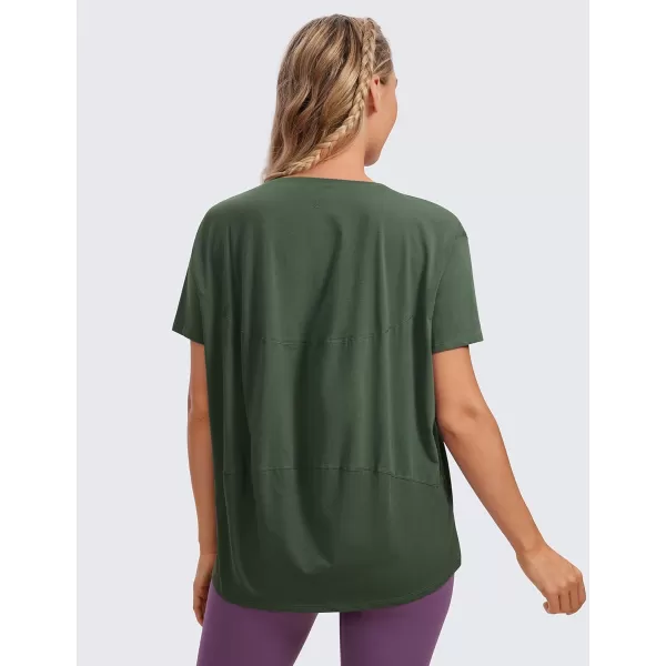 CRZ YOGA Womens Pima Cotton Short Sleeve Shirts Loose Fit Gym Workout TShirt Athletic Casual TopsDark Forest