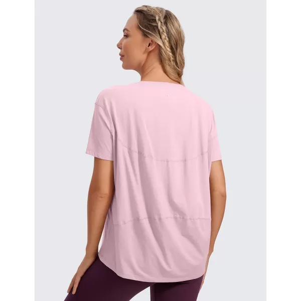 CRZ YOGA Womens Pima Cotton Short Sleeve Shirts Loose Fit Gym Workout TShirt Athletic Casual TopsPink Peony