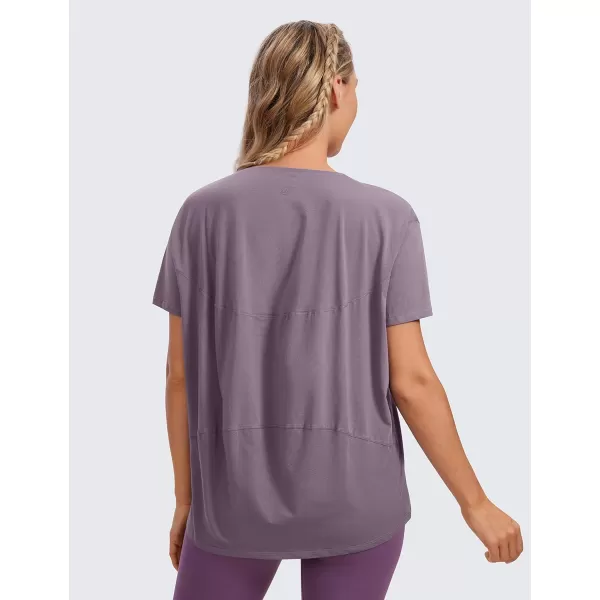 CRZ YOGA Womens Pima Cotton Short Sleeve Shirts Loose Fit Gym Workout TShirt Athletic Casual TopsPurple Gray