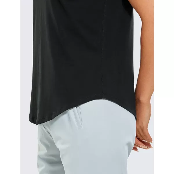 CRZ YOGA Womens Pima Cotton Short Sleeve Shirts V Neck TShirts Casual Workout Tops Gym ClothesBlack