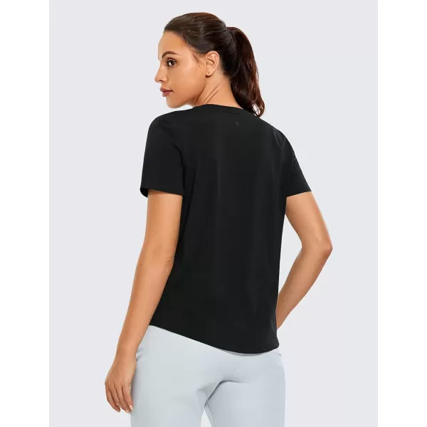 CRZ YOGA Womens Pima Cotton Short Sleeve Shirts V Neck TShirts Casual Workout Tops Gym ClothesBlack