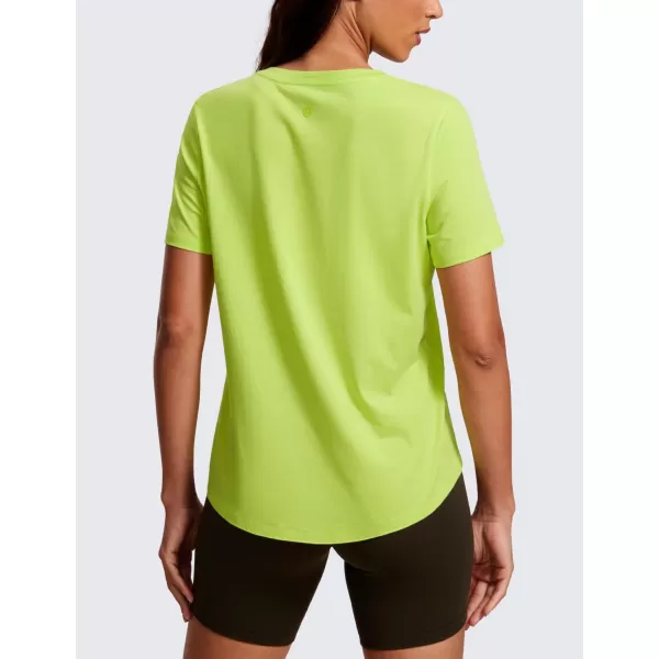 CRZ YOGA Womens Pima Cotton Short Sleeve Shirts V Neck TShirts Casual Workout Tops Gym ClothesBright Verdancy