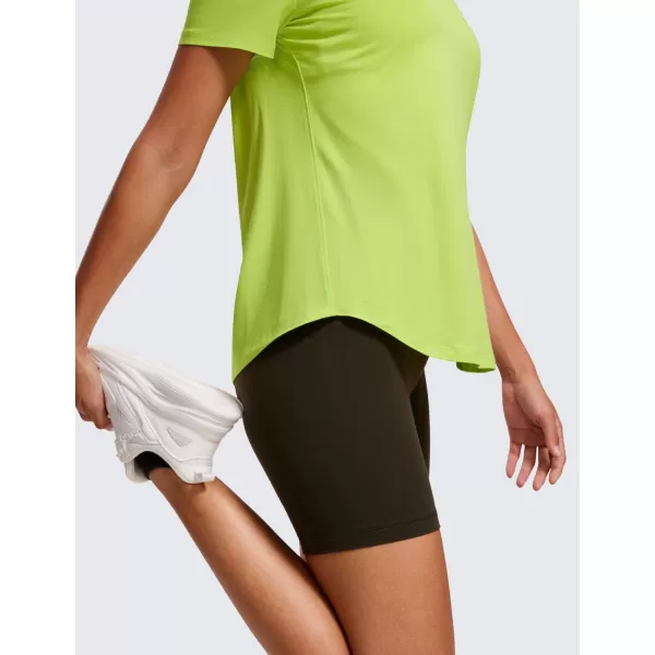 CRZ YOGA Womens Pima Cotton Short Sleeve Shirts V Neck TShirts Casual Workout Tops Gym ClothesBright Verdancy