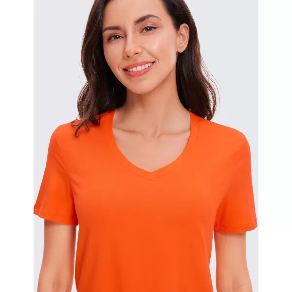 CRZ YOGA Womens Pima Cotton Short Sleeve Shirts V Neck TShirts Casual Workout Tops Gym ClothesCoral