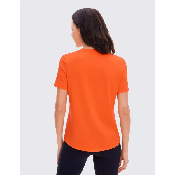 CRZ YOGA Womens Pima Cotton Short Sleeve Shirts V Neck TShirts Casual Workout Tops Gym ClothesCoral