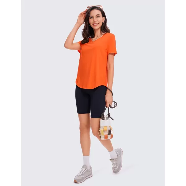 CRZ YOGA Womens Pima Cotton Short Sleeve Shirts V Neck TShirts Casual Workout Tops Gym ClothesCoral