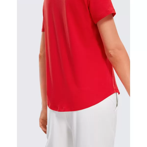 CRZ YOGA Womens Pima Cotton Short Sleeve Shirts V Neck TShirts Casual Workout Tops Gym ClothesFestival Red