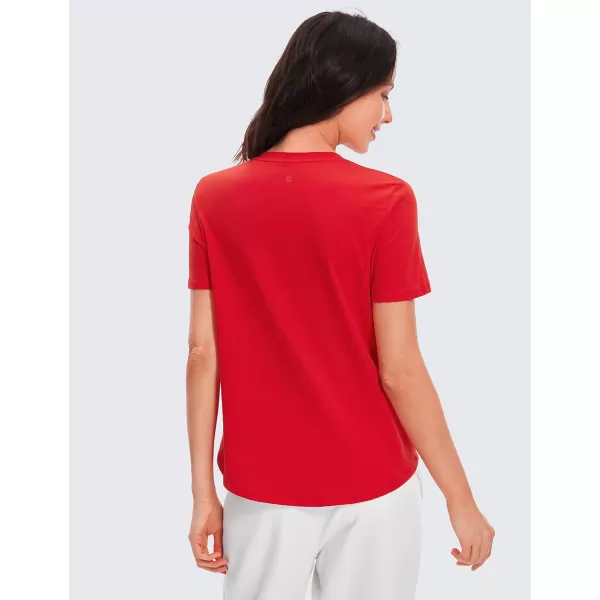 CRZ YOGA Womens Pima Cotton Short Sleeve Shirts V Neck TShirts Casual Workout Tops Gym ClothesFestival Red