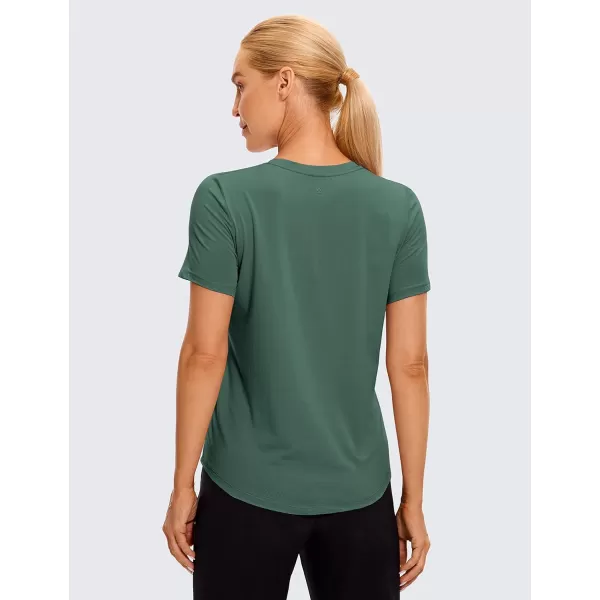 CRZ YOGA Womens Pima Cotton Short Sleeve Shirts V Neck TShirts Casual Workout Tops Gym ClothesGraphite Green