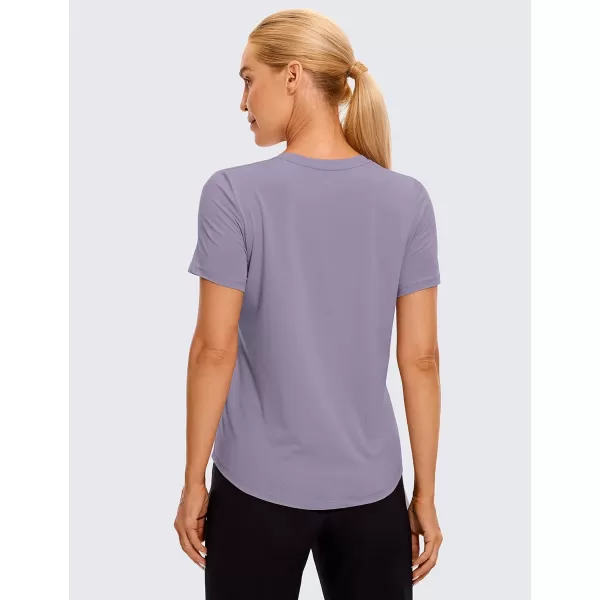 CRZ YOGA Womens Pima Cotton Short Sleeve Shirts V Neck TShirts Casual Workout Tops Gym ClothesLavender Gray