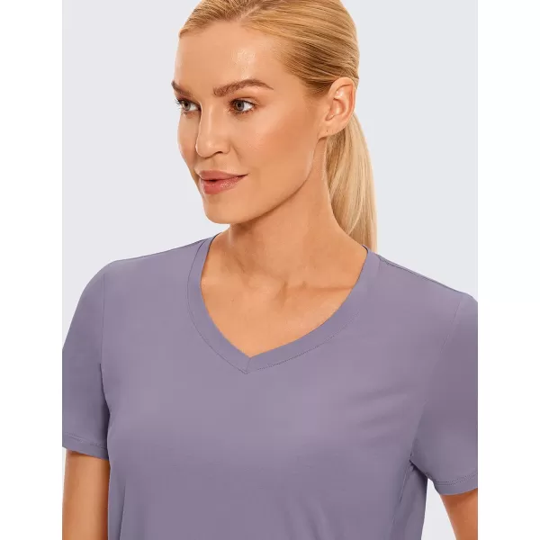 CRZ YOGA Womens Pima Cotton Short Sleeve Shirts V Neck TShirts Casual Workout Tops Gym ClothesLavender Gray