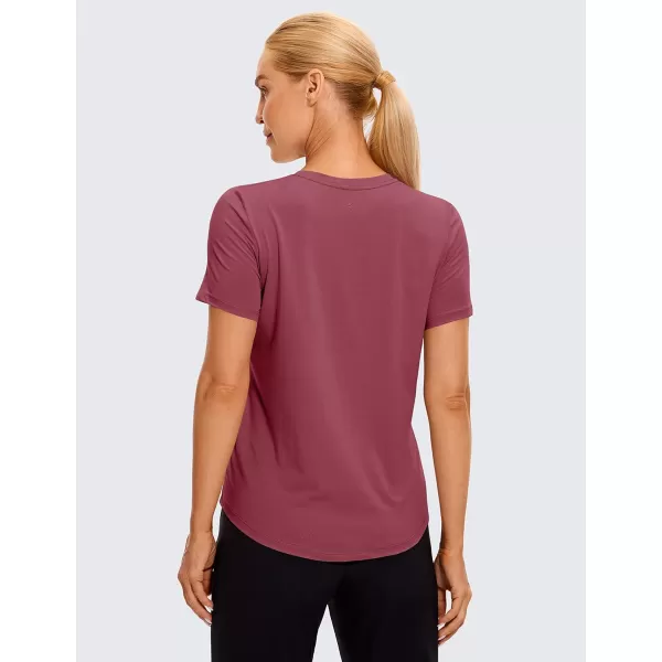 CRZ YOGA Womens Pima Cotton Short Sleeve Shirts V Neck TShirts Casual Workout Tops Gym ClothesMisty Merlot