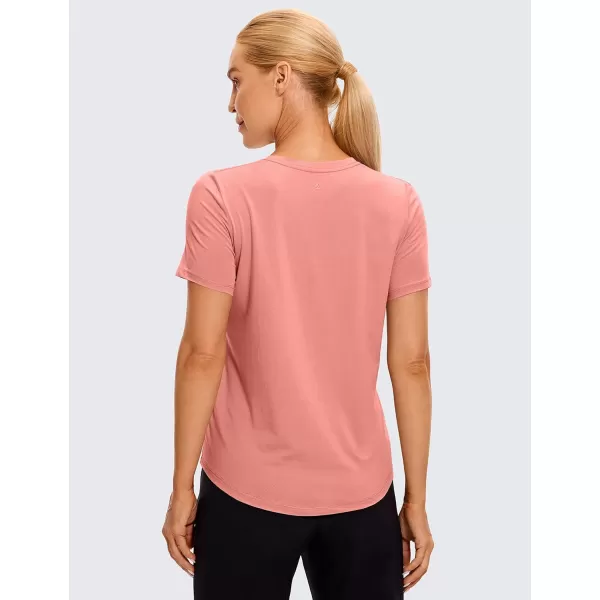 CRZ YOGA Womens Pima Cotton Short Sleeve Shirts V Neck TShirts Casual Workout Tops Gym ClothesPeach Pink