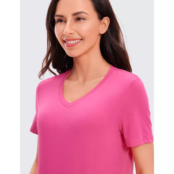 CRZ YOGA Womens Pima Cotton Short Sleeve Shirts V Neck TShirts Casual Workout Tops Gym ClothesSonic Pink