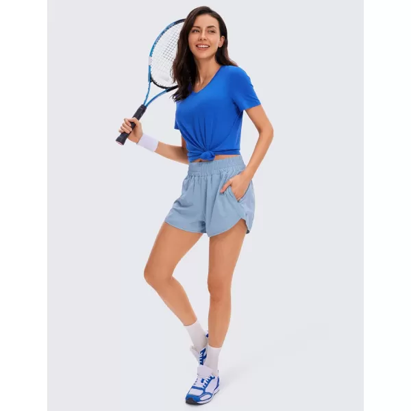 CRZ YOGA Womens Pima Cotton Short Sleeve Shirts V Neck TShirts Casual Workout Tops Gym ClothesStrong Blue