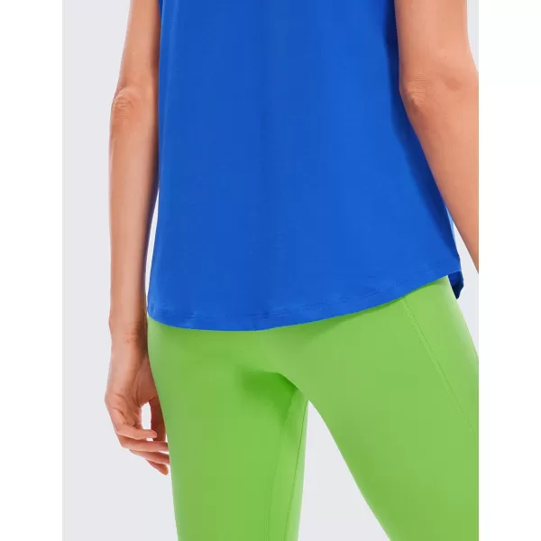CRZ YOGA Womens Pima Cotton Short Sleeve Shirts V Neck TShirts Casual Workout Tops Gym ClothesStrong Blue