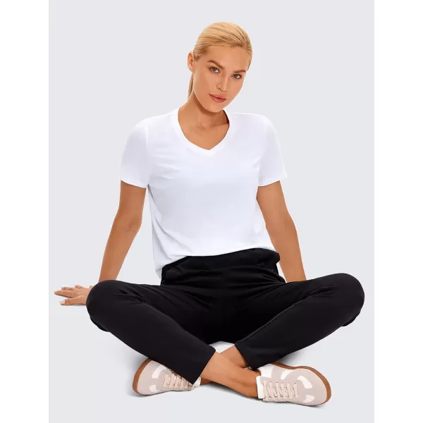 CRZ YOGA Womens Pima Cotton Short Sleeve Shirts V Neck TShirts Casual Workout Tops Gym ClothesWhite