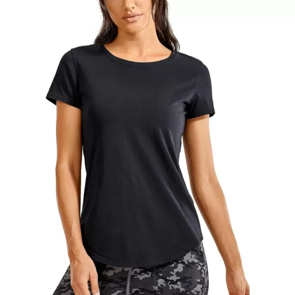 CRZ YOGA Womens Pima Cotton Short Sleeve Workout Shirt Yoga TShirt Athletic Tee TopBlack