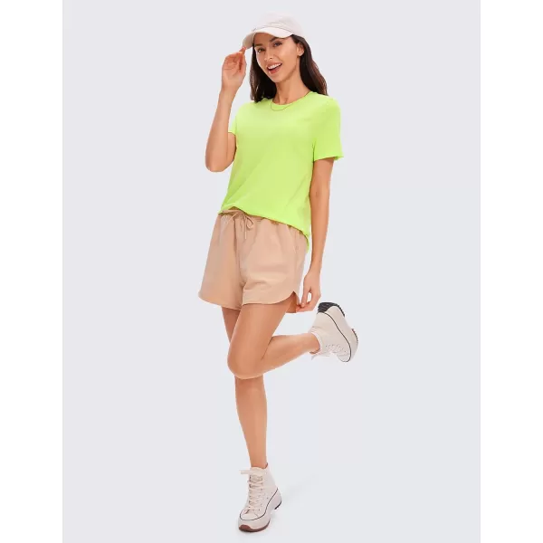 CRZ YOGA Womens Pima Cotton Short Sleeve Workout Shirt Yoga TShirt Athletic Tee TopBright Verdancy