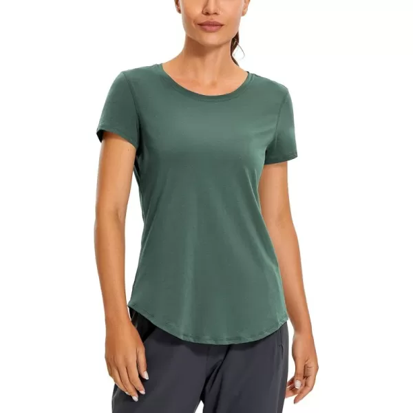 CRZ YOGA Womens Pima Cotton Short Sleeve Workout Shirt Yoga TShirt Athletic Tee TopGraphite Green