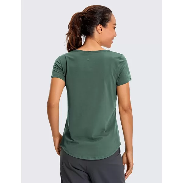 CRZ YOGA Womens Pima Cotton Short Sleeve Workout Shirt Yoga TShirt Athletic Tee TopGraphite Green