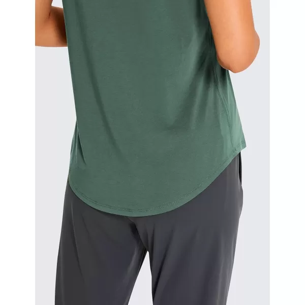 CRZ YOGA Womens Pima Cotton Short Sleeve Workout Shirt Yoga TShirt Athletic Tee TopGraphite Green