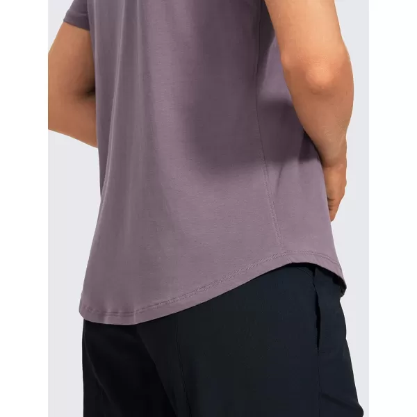 CRZ YOGA Womens Pima Cotton Short Sleeve Workout Shirt Yoga TShirt Athletic Tee TopPurple Gray