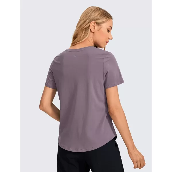 CRZ YOGA Womens Pima Cotton Short Sleeve Workout Shirt Yoga TShirt Athletic Tee TopPurple Gray