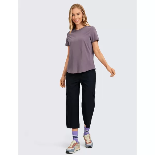 CRZ YOGA Womens Pima Cotton Short Sleeve Workout Shirt Yoga TShirt Athletic Tee TopPurple Gray