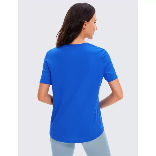 CRZ YOGA Womens Pima Cotton Short Sleeve Workout Shirt Yoga TShirt Athletic Tee TopStrong Blue