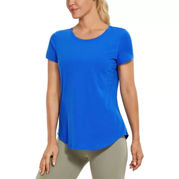 CRZ YOGA Womens Pima Cotton Short Sleeve Workout Shirt Yoga TShirt Athletic Tee TopStrong Blue