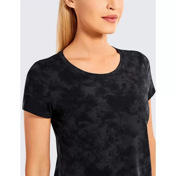 CRZ YOGA Womens Pima Cotton Short Sleeve Workout Shirt Yoga TShirt Athletic Tee TopTie Dye Smoke Ink