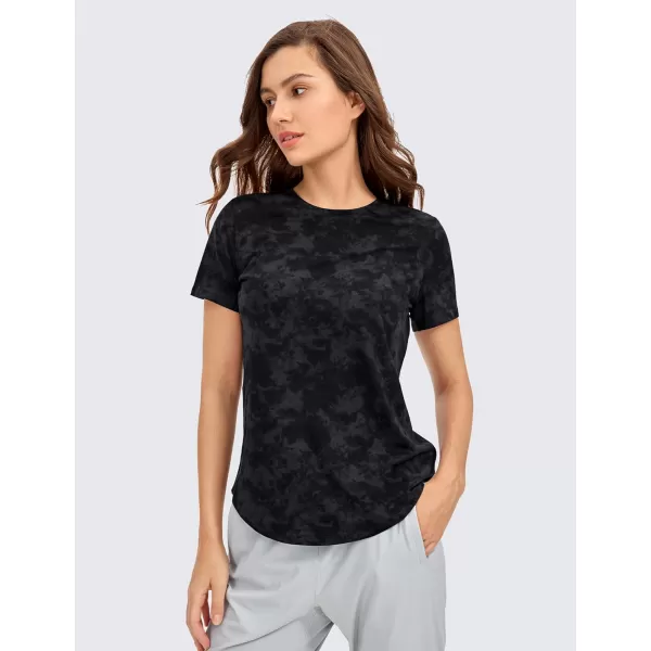 CRZ YOGA Womens Pima Cotton Short Sleeve Workout Shirt Yoga TShirt Athletic Tee TopTie Dye Smoke Ink