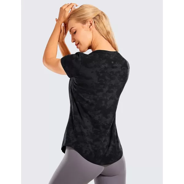CRZ YOGA Womens Pima Cotton Short Sleeve Workout Shirt Yoga TShirt Athletic Tee TopTie Dye Smoke Ink