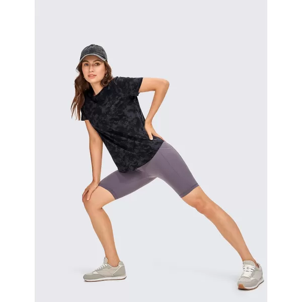 CRZ YOGA Womens Pima Cotton Short Sleeve Workout Shirt Yoga TShirt Athletic Tee TopTie Dye Smoke Ink
