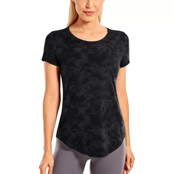 CRZ YOGA Womens Pima Cotton Short Sleeve Workout Shirt Yoga TShirt Athletic Tee TopTie Dye Smoke Ink