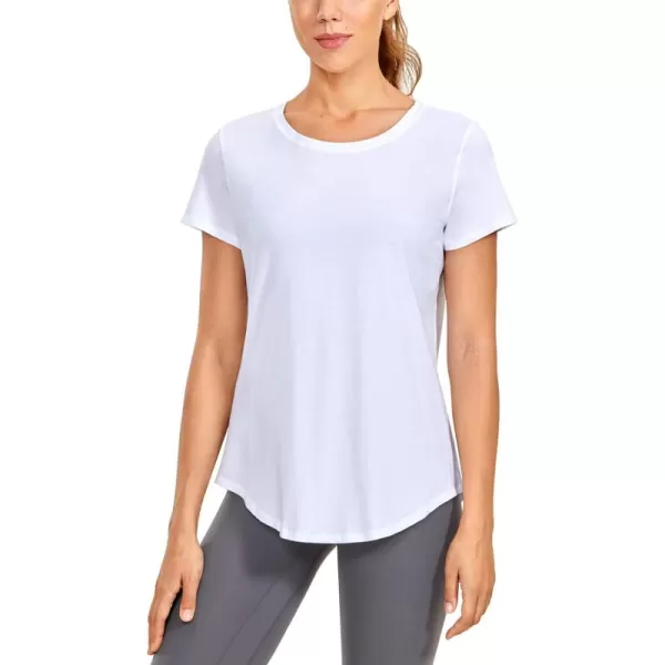 CRZ YOGA Womens Pima Cotton Short Sleeve Workout Shirt Yoga TShirt Athletic Tee TopWhite