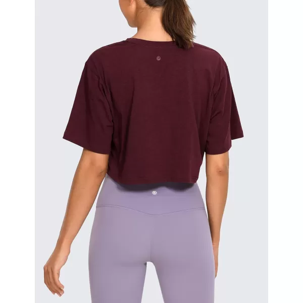 CRZ YOGA Womens Pima Cotton Workout Crop Tops Short Sleeve Yoga Shirts Casual Athletic Running TShirtsBerry Heather
