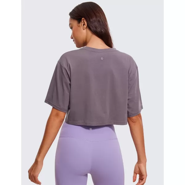 CRZ YOGA Womens Pima Cotton Workout Crop Tops Short Sleeve Yoga Shirts Casual Athletic Running TShirtsPurple Gray